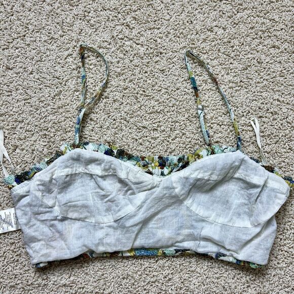ANTHROPOLOGIE Twist Crop Top Smocked Floral Print Bustier Blue Green Size Small - Picture 4 of 8